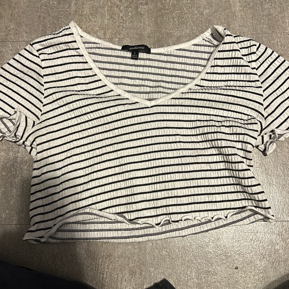 Large white and black striped crop top
